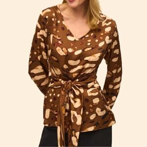 NWT JOSEPH RIBKOFF Satin Animal Print Belted Top Size 10